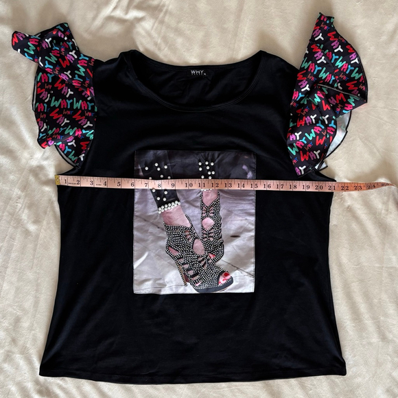WHY DRESS Embellished Stilettos Ruffle Sleeve Tee XL - Picture 5 of 8